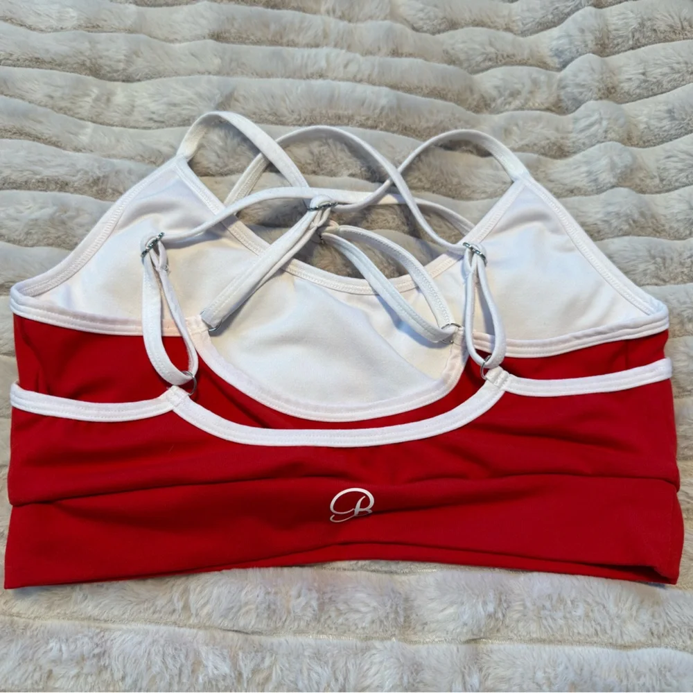 Bombshell Sportswear Red and White Strappy Sports Bra - Picture 4 of 6